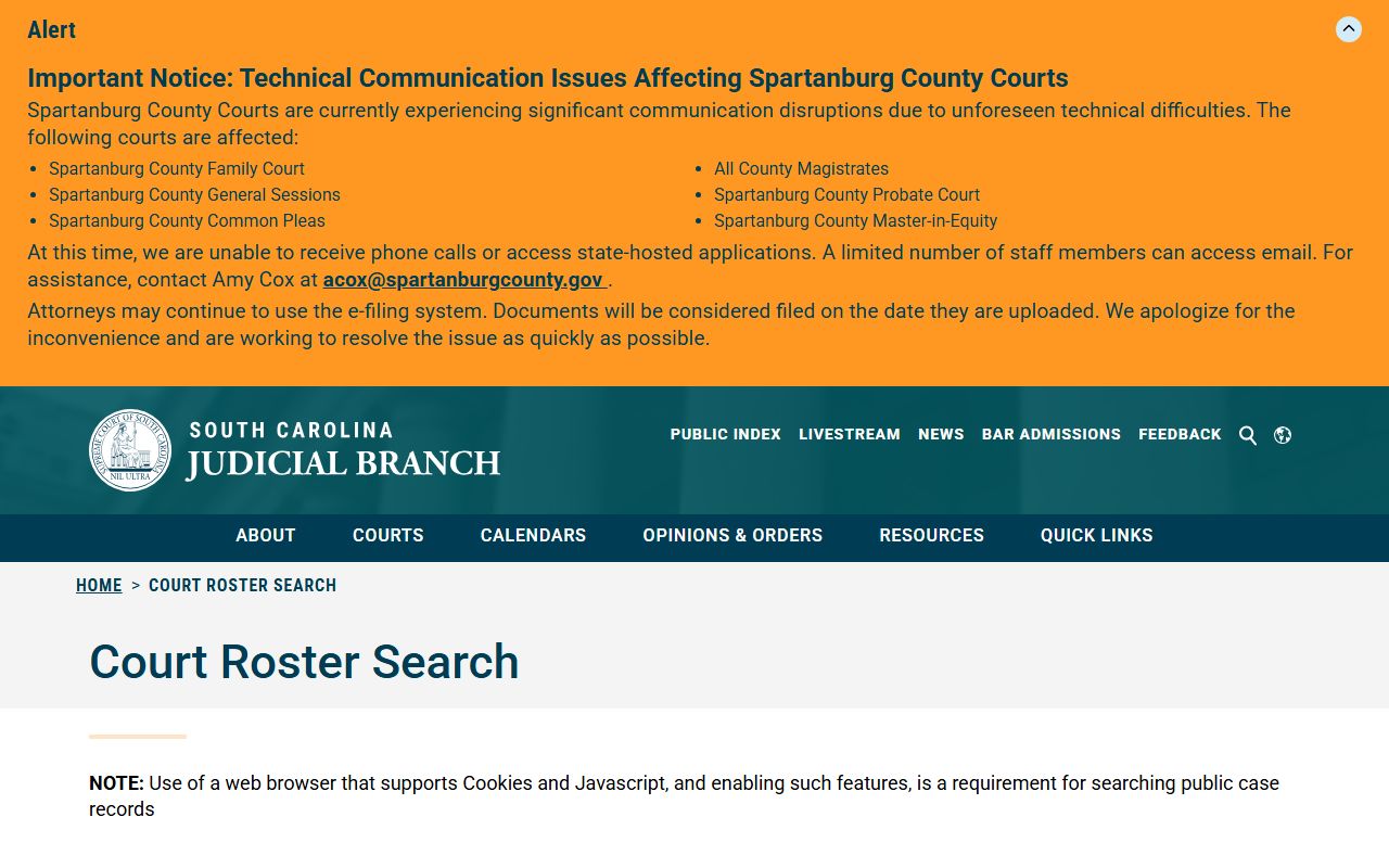 South Carolina court roster search for Barnwell County court dates after arrest